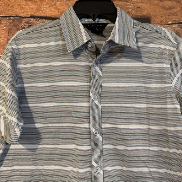 J Ferrar Men's Small Gray Striped Short Sleeve Button Down Shirt Casual Cotton - Picture 2 of 6
